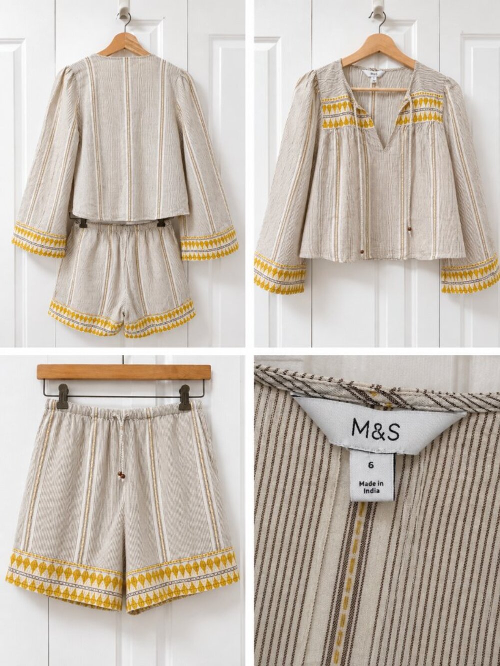 M&S Linen Blend Embroidered Two-Piece Set – Size UK 6